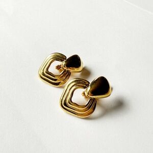 Vintage Gold-Tone Geometric Clip On Earrings
